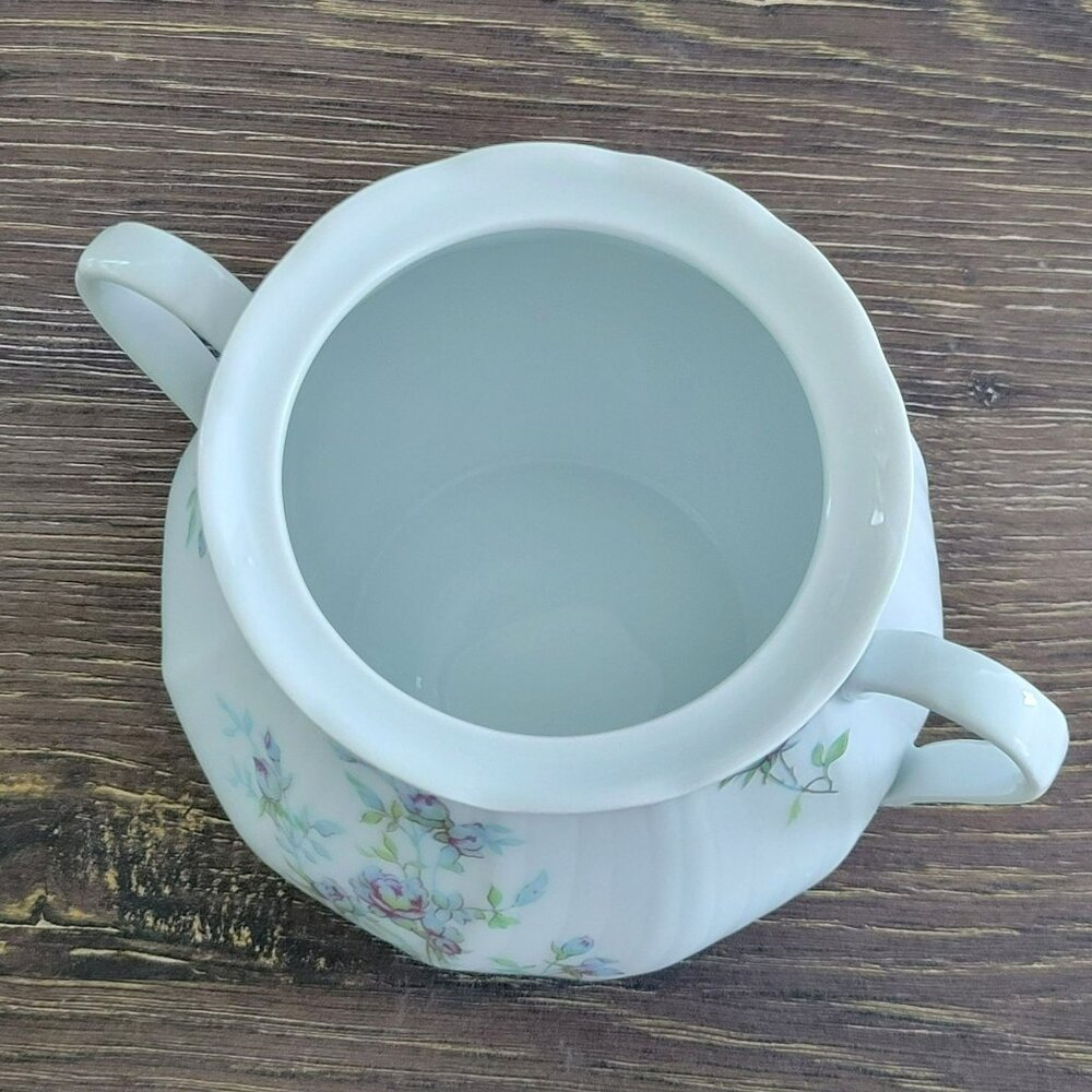 Vintage Bernardaud Limoges Gabrielle Sugar Bowl & Lid, Shabby Chic Blue Floral - Picture 4 of 11